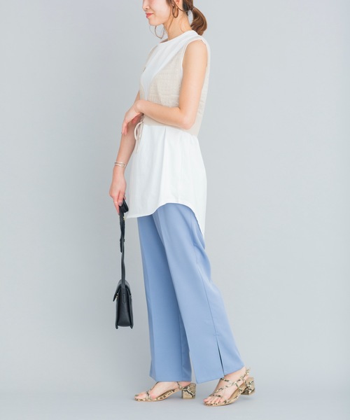 prose verse（プロズヴェール）の「《WEB限定》サイドスリットセンタープレスパンツ（その他パンツ・レディース・ブルー/ライトベージュ/ミント・ﾌﾘ-）」の6枚目の写真