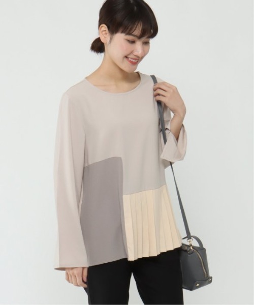 ikka（イッカ）の「プリーツブロッキングプルオーバー（Tシャツ/カットソー・レディース・ブラウン/グレー/ネイビー・L/M）」の2枚目の写真