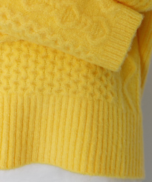 VACANCY（ヴァカンシー）の「パッチワークケーブルニット（ニット/セーター・レディース・ブラック/イエロー/オレンジ/ライトグリーン/ナチュラル・FREE）」の16枚目の写真