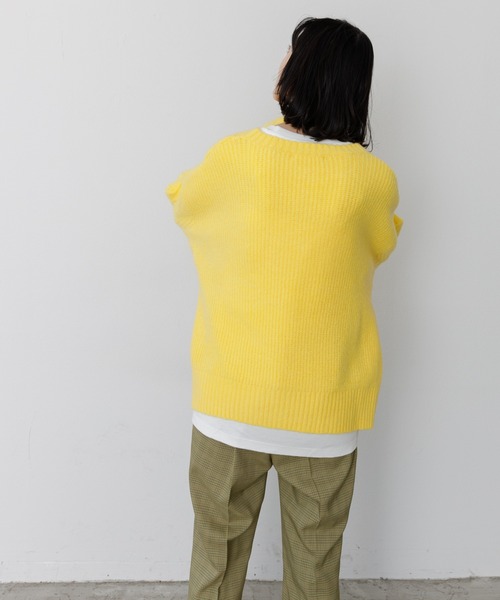 VACANCY（ヴァカンシー）の「パッチワークケーブルニット（ニット/セーター・レディース・ブラック/イエロー/オレンジ/ライトグリーン/ナチュラル・FREE）」の7枚目の写真