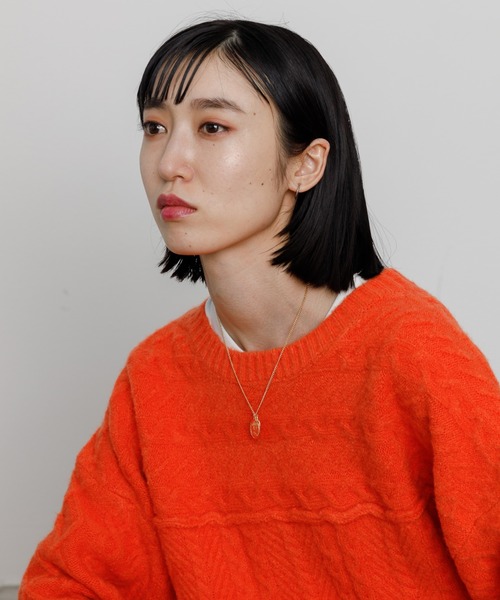 VACANCY（ヴァカンシー）の「パッチワークケーブルニット（ニット/セーター・レディース・ブラック/イエロー/オレンジ/ライトグリーン/ナチュラル・FREE）」の6枚目の写真