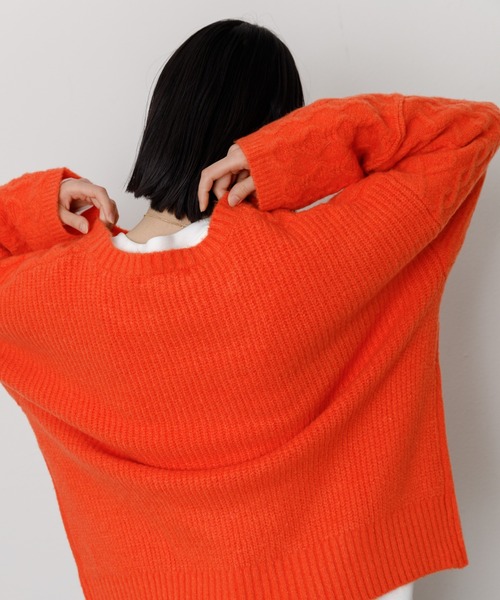 VACANCY（ヴァカンシー）の「パッチワークケーブルニット（ニット/セーター・レディース・ブラック/イエロー/オレンジ/ライトグリーン/ナチュラル・FREE）」の9枚目の写真