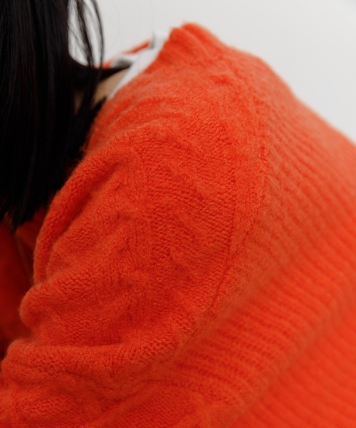 VACANCY（ヴァカンシー）の「パッチワークケーブルニット（ニット/セーター・レディース・ブラック/イエロー/オレンジ/ライトグリーン/ナチュラル・FREE）」の11枚目の写真