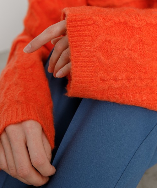 VACANCY（ヴァカンシー）の「パッチワークケーブルニット（ニット/セーター・レディース・ブラック/イエロー/オレンジ/ライトグリーン/ナチュラル・FREE）」の12枚目の写真