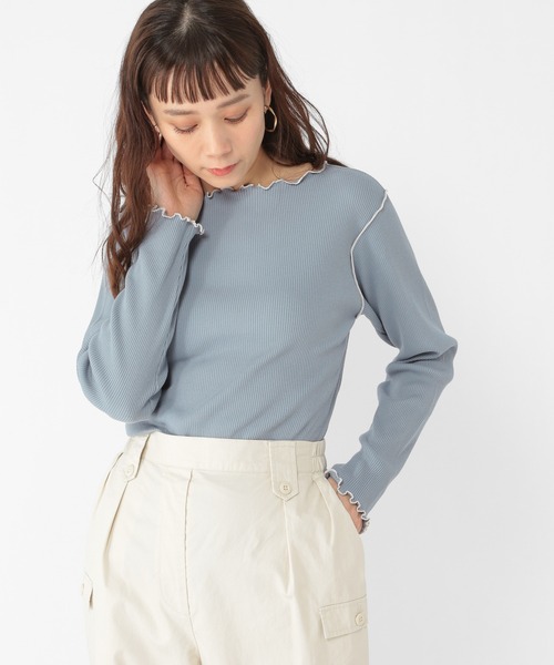 studio CLIP（スタディオクリップ）の「配色メロープルオーバー（Tシャツ/カットソー・レディース・オフホワイト/カーキ/サックスブルー/スモーク・MEDIUM/LARGE）」の4枚目の写真