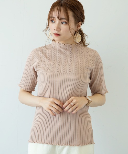 earth music&ecology（アースミュージックアンドエコロジー）の「透かし編みニットプルオーバー(メロー) ＊（ニット/セーター・レディース・ライトグレー/アイボリー/モカ/ピンクベージュ・S/M）」の4枚目の写真