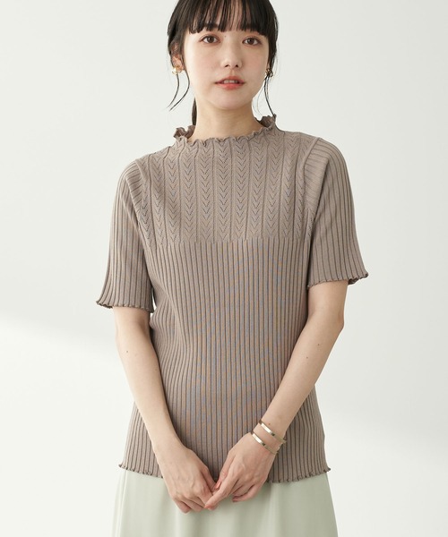 earth music&ecology（アースミュージックアンドエコロジー）の「透かし編みニットプルオーバー(メロー) ＊（ニット/セーター・レディース・ライトグレー/アイボリー/モカ/ピンクベージュ・S/M）」の3枚目の写真