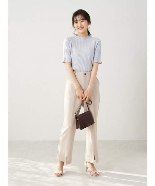 earth music&ecology（アースミュージックアンドエコロジー）の「透かし編みニットプルオーバー(メロー) ＊（ニット/セーター・レディース・ライトグレー/アイボリー/モカ/ピンクベージュ・S/M）」の6枚目の写真