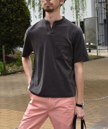 SHIPS | SHIPS:ALBINI社製生地 パイル ジャージ キーネック ポケット付き Tシャツ【日本製】(Tシャツ/カットソー)