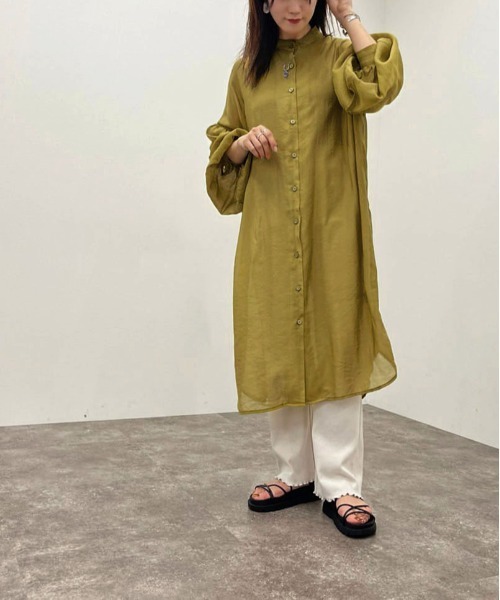 apres jour mignon（アプレジュールミニョン）の「シアーシャツワンピ ース【ZOZOTOWN限定アイテム】（ワンピース・レディース・ブラック/グリーン系その他/ホワイト系その他/パープル・フリー/X-LARGE）」の3枚目の写真