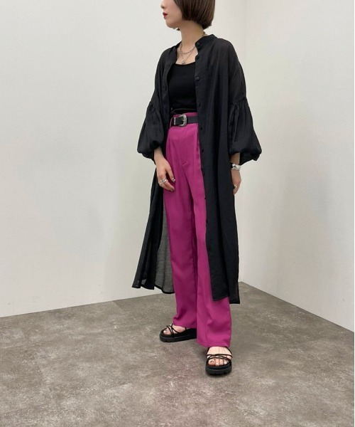 apres jour mignon（アプレジュールミニョン）の「シアーシャツワンピ ース【ZOZOTOWN限定アイテム】（ワンピース・レディース・ブラック/グリーン系その他/ホワイト系その他/パープル・フリー/X-LARGE）」の2枚目の写真