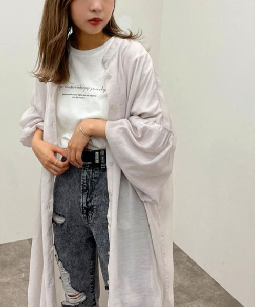 apres jour mignon（アプレジュールミニョン）の「シアーシャツワンピ ース【ZOZOTOWN限定アイテム】（ワンピース・レディース・ブラック/グリーン系その他/ホワイト系その他/パープル・フリー/X-LARGE）」の10枚目の写真