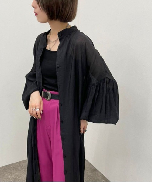 apres jour mignon（アプレジュールミニョン）の「シアーシャツワンピ ース【ZOZOTOWN限定アイテム】（ワンピース・レディース・ブラック/グリーン系その他/ホワイト系その他/パープル・フリー/X-LARGE）」の6枚目の写真