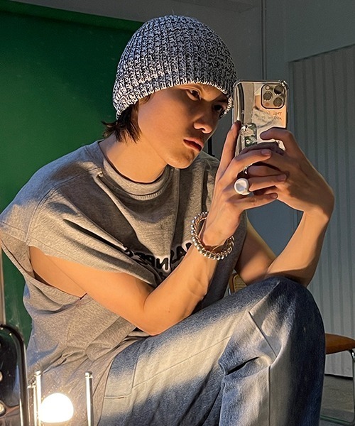 MASONPRINCE（メイソンプリンス）の「【MASONPRINCE】Broad shoulders adhesive label sleeveless t-shirt BX3014（Tシャツ/カットソー・メンズ・ホワイト/ブラック/グレー/グリーン・S/M/L）」の6枚目の写真