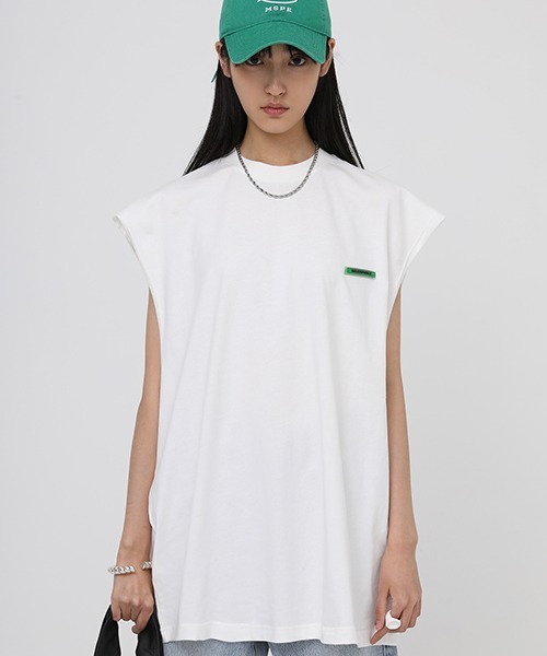 MASONPRINCE（メイソンプリンス）の「【MASONPRINCE】Broad shoulders adhesive label sleeveless t-shirt BX3014（Tシャツ/カットソー・メンズ・ホワイト/ブラック/グレー/グリーン・S/M/L）」の11枚目の写真