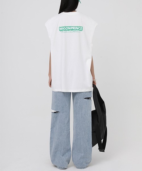 MASONPRINCE（メイソンプリンス）の「【MASONPRINCE】Broad shoulders adhesive label sleeveless t-shirt BX3014（Tシャツ/カットソー・メンズ・ホワイト/ブラック/グレー/グリーン・S/M/L）」の17枚目の写真