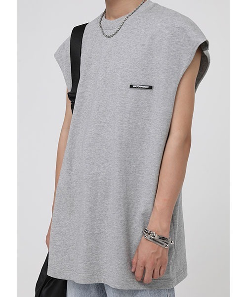 MASONPRINCE（メイソンプリンス）の「【MASONPRINCE】Broad shoulders adhesive label sleeveless t-shirt BX3014（Tシャツ/カットソー・メンズ・ホワイト/ブラック/グレー/グリーン・S/M/L）」の18枚目の写真