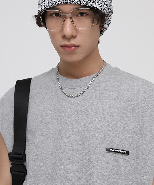 MASONPRINCE（メイソンプリンス）の「【MASONPRINCE】Broad shoulders adhesive label sleeveless t-shirt BX3014（Tシャツ/カットソー・メンズ・ホワイト/ブラック/グレー/グリーン・S/M/L）」の19枚目の写真