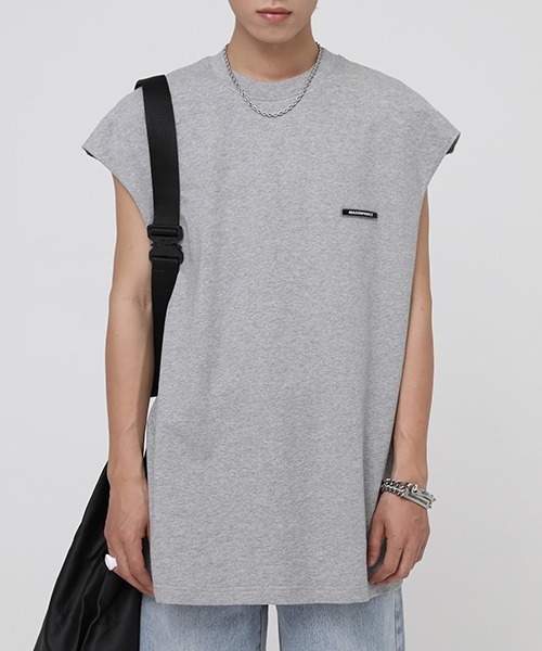 MASONPRINCE（メイソンプリンス）の「【MASONPRINCE】Broad shoulders adhesive label sleeveless t-shirt BX3014（Tシャツ/カットソー・メンズ・ホワイト/ブラック/グレー/グリーン・S/M/L）」の20枚目の写真