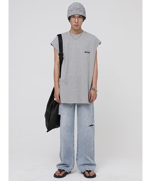 MASONPRINCE（メイソンプリンス）の「【MASONPRINCE】Broad shoulders adhesive label sleeveless t-shirt BX3014（Tシャツ/カットソー・メンズ・ホワイト/ブラック/グレー/グリーン・S/M/L）」の21枚目の写真