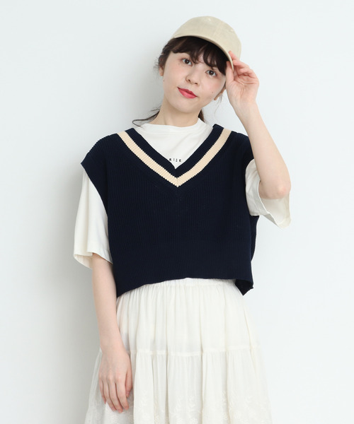 CHILD WOMAN(チャイルドウーマン)の「綿リリヤン チルデンショートベスト(ベスト・レディース・ネイビー系/アイボリー/ブラウン/ネイビー・FREE)」の5枚目の写真