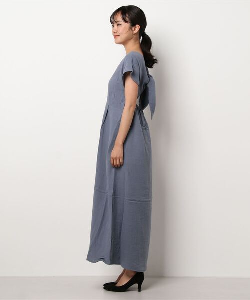 CAMILLE EAU（カミーユオー）の「バックリボンガーゼタッチワンピース（ワンピース・レディース・ブルー/ラベンダー/チェック・MEDIUM）」の14枚目の写真