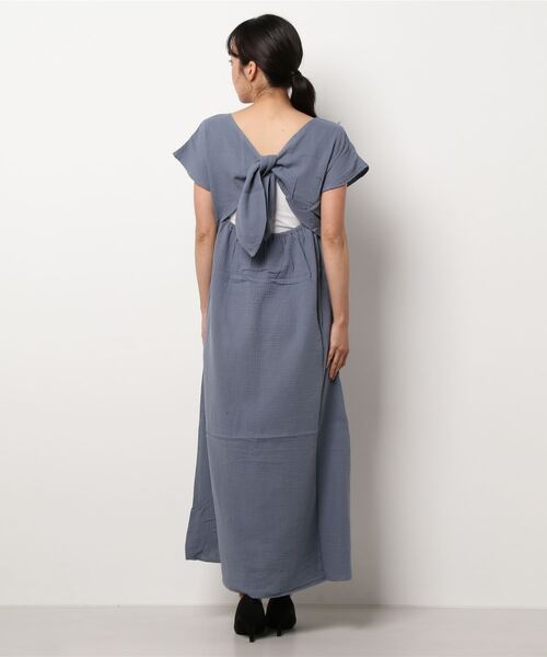 CAMILLE EAU（カミーユオー）の「バックリボンガーゼタッチワンピース（ワンピース・レディース・ブルー/ラベンダー/チェック・MEDIUM）」の10枚目の写真