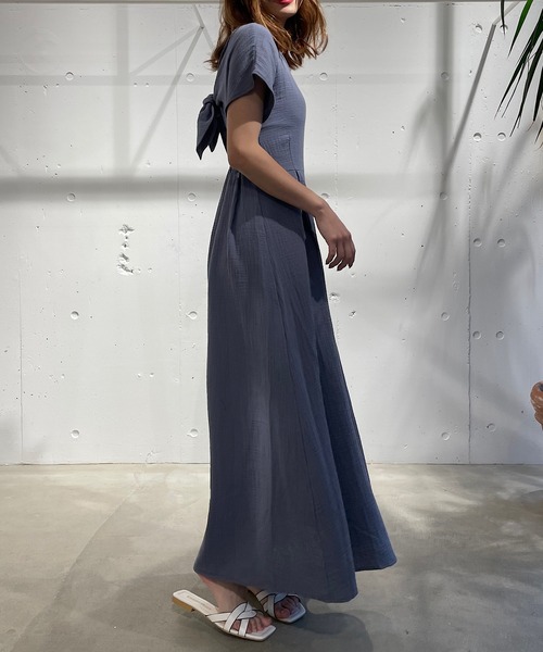 CAMILLE EAU（カミーユオー）の「バックリボンガーゼタッチワンピース（ワンピース・レディース・ブルー/ラベンダー/チェック・MEDIUM）」の13枚目の写真