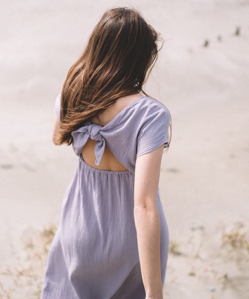 CAMILLE EAU（カミーユオー）の「バックリボンガーゼタッチワンピース（ワンピース・レディース・ブルー/ラベンダー/チェック・MEDIUM）」の15枚目の写真