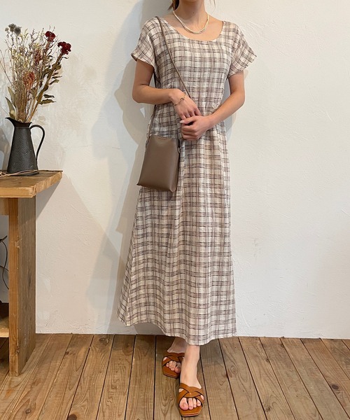 CAMILLE EAU（カミーユオー）の「バックリボンガーゼタッチワンピース（ワンピース・レディース・ブルー/ラベンダー/チェック・MEDIUM）」の12枚目の写真