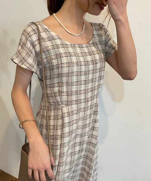 CAMILLE EAU（カミーユオー）の「バックリボンガーゼタッチワンピース（ワンピース・レディース・ブルー/ラベンダー/チェック・MEDIUM）」の5枚目の写真