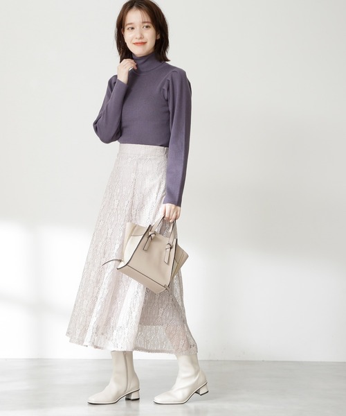 N.（N. Natural Beauty Basic）（エヌエヌナチュラルビューティーベーシック）の「◆ウールベーシックパワショルタートルネックニット（ニット/セーター・レディース・オフホワイト/ブラック/ライトグリーン/パープル系その他/レッド・MEDIUM）」の6枚目の写真