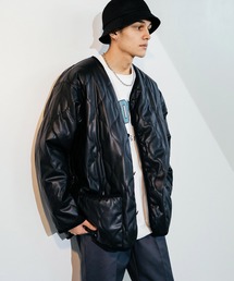 Ressaca | オーバーサイズ ノーカラー ミリタリーキルティングジャケット フェイクレザー / コーデュロイ / ポリ(ダウンジャケット/コート)
