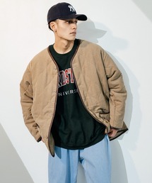 Ressaca（レサーカ）の「オーバーサイズ ノーカラー ミリタリー中綿キルティングジャケット フェイクレザー / コーデュロイ / ポリ（ダウンジャケット/コート）」