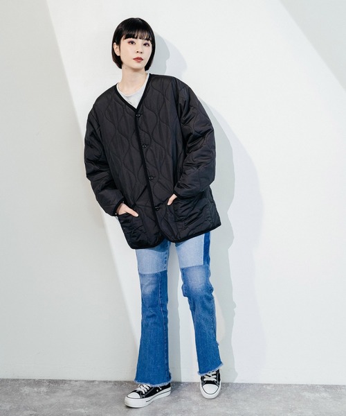 Ressaca（レサーカ）の「オーバーサイズ ノーカラー ミリタリー中綿キルティングジャケット フェイクレザー / コーデュロイ / ポリ（ダウンジャケット/コート・メンズ・ブラック/ベージュ/オフホワイト/オリーブ/ブラック系・M/L/XL）」の15枚目の写真