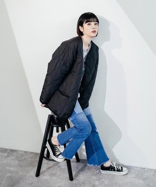 Ressaca（レサーカ）の「オーバーサイズ ノーカラー ミリタリー中綿キルティングジャケット フェイクレザー / コーデュロイ / ポリ（ダウンジャケット/コート・メンズ・ブラック/ベージュ/オフホワイト/オリーブ/ブラック系・M/L/XL）」の16枚目の写真