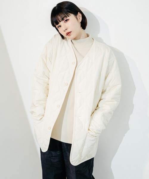 Ressaca（レサーカ）の「オーバーサイズ ノーカラー ミリタリー中綿キルティングジャケット フェイクレザー / コーデュロイ / ポリ（ダウンジャケット/コート・メンズ・ブラック/ベージュ/オフホワイト/オリーブ/ブラック系・M/L/XL）」の17枚目の写真