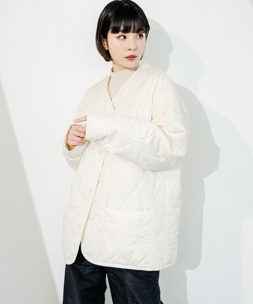 Ressaca（レサーカ）の「オーバーサイズ ノーカラー ミリタリー中綿キルティングジャケット フェイクレザー / コーデュロイ / ポリ（ダウンジャケット/コート・メンズ・ブラック/ベージュ/オフホワイト/オリーブ/ブラック系・M/L/XL）」の18枚目の写真