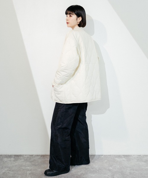 Ressaca（レサーカ）の「オーバーサイズ ノーカラー ミリタリー中綿キルティングジャケット フェイクレザー / コーデュロイ / ポリ（ダウンジャケット/コート・メンズ・ブラック/ベージュ/オフホワイト/オリーブ/ブラック系・M/L/XL）」の20枚目の写真