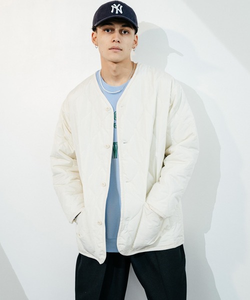 Ressaca（レサーカ）の「オーバーサイズ ノーカラー ミリタリー中綿キルティングジャケット フェイクレザー / コーデュロイ / ポリ（ダウンジャケット/コート・メンズ・ブラック/ベージュ/オフホワイト/オリーブ/ブラック系・M/L/XL）」の12枚目の写真