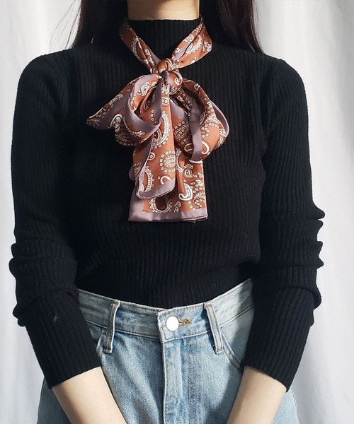 me+em select（ミームセレクト）の「※【 9色展開 】シルクタッチペイズリーロングスカーフ（バンダナ/スカーフ・レディース・アイボリー/ブラック/ブラウン/ネイビー/レッド/イエロー/ベージュ/ブルー/ホワイト・FREE）」の19枚目の写真