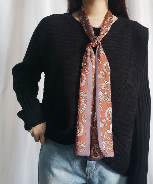 me+em select（ミームセレクト）の「※【 9色展開 】シルクタッチペイズリーロングスカーフ（バンダナ/スカーフ・レディース・アイボリー/ブラック/ブラウン/ネイビー/レッド/イエロー/ベージュ/ブルー/ホワイト・FREE）」の20枚目の写真