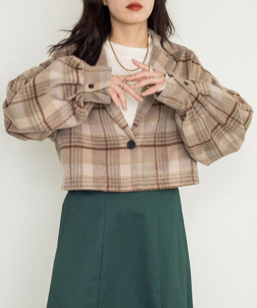 w closet(ダブルクローゼット)の「【SETUP対応】起毛チェックショート丈シャツジャケット(シャツ/ブラウス・レディース・グレー/ライトベージュ/ブルー/カーキ・FREE)」の1枚目の写真