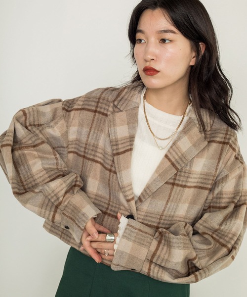 w closet(ダブルクローゼット)の「【SETUP対応】起毛チェックショート丈シャツジャケット(シャツ/ブラウス・レディース・グレー/ライトベージュ/ブルー/カーキ・FREE)」の9枚目の写真