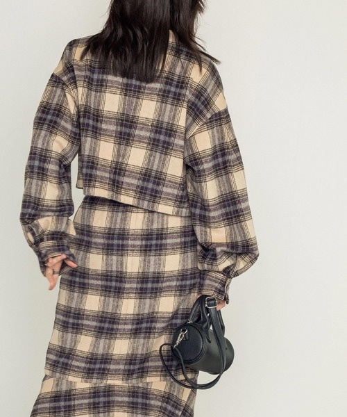 w closet(ダブルクローゼット)の「【SETUP対応】起毛チェックショート丈シャツジャケット(シャツ/ブラウス・レディース・グレー/ライトベージュ/ブルー/カーキ・FREE)」の14枚目の写真