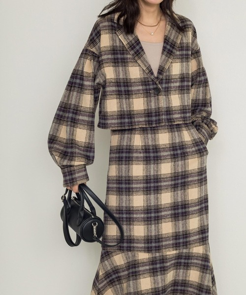 w closet(ダブルクローゼット)の「【SETUP対応】起毛チェックショート丈シャツジャケット(シャツ/ブラウス・レディース・グレー/ライトベージュ/ブルー/カーキ・FREE)」の17枚目の写真