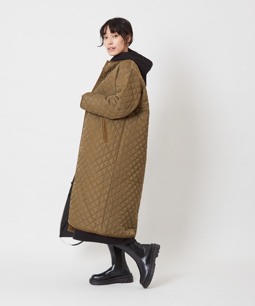 Arnold Palmer（アーノルドパーマー）の「キルティングロングコート（ノーカラーコート・レディース・ネイビー/カーキ・M/L）」の6枚目の写真