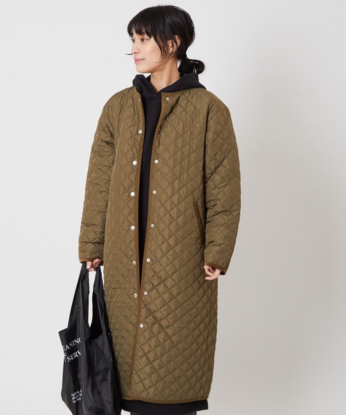 Arnold Palmer（アーノルドパーマー）の「キルティングロングコート（ノーカラーコート・レディース・ネイビー/カーキ・M/L）」の8枚目の写真