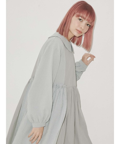 merry jenny（メリージェニー）の「ギャザーチェックコンビワンピース（ワンピース・レディース・グレー/ピンク/ブラック・FREE）」の4枚目の写真