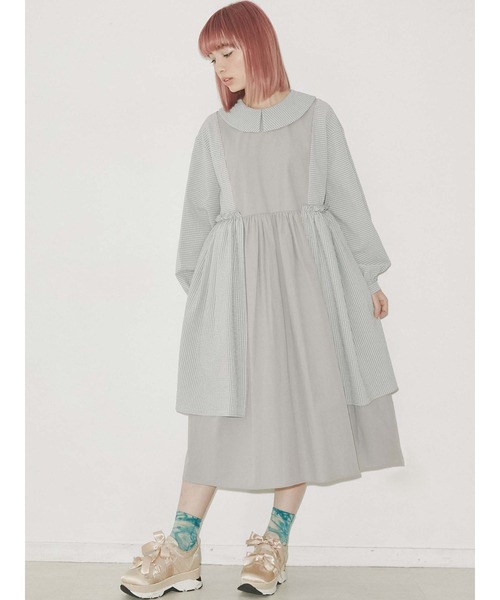 merry jenny（メリージェニー）の「ギャザーチェックコンビワンピース（ワンピース・レディース・グレー/ピンク/ブラック・FREE）」の5枚目の写真